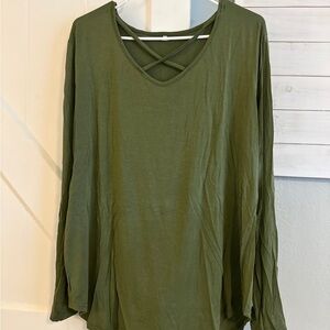 Olive Green Women's Top with Crisscross Detail